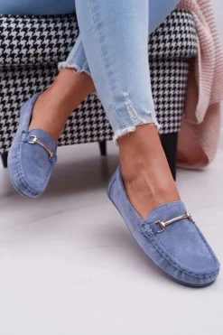 Mokasyny Damskie Niebieskie Zamszowe Sonnero