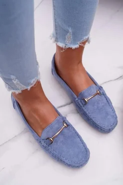 Mokasyny Damskie Niebieskie Zamszowe Sonnero