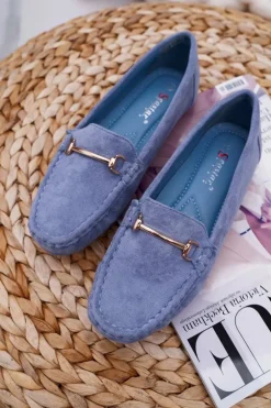 Mokasyny Damskie Niebieskie Zamszowe Sonnero