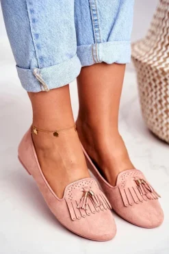 Mokasyny Damskie Różowe Lordsy Frędzle Therese