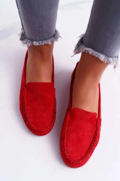 Mokasyny Damskie Sergio Leone Zamszowe Czerwone Winted