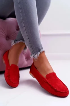 Mokasyny Damskie Sergio Leone Zamszowe Czerwone Winted