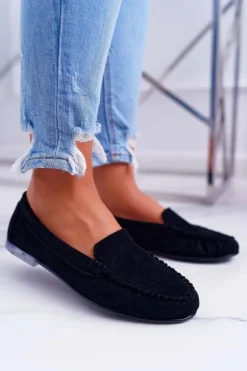 Mokasyny Damskie Sergio Leone Zamszowe Czarne Winted