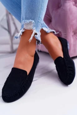 Mokasyny Damskie Sergio Leone Zamszowe Czarne Winted