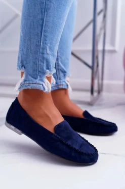 Mokasyny Damskie Sergio Leone Zamszowe Granatowe Winted