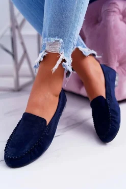 Mokasyny Damskie Sergio Leone Zamszowe Granatowe Winted