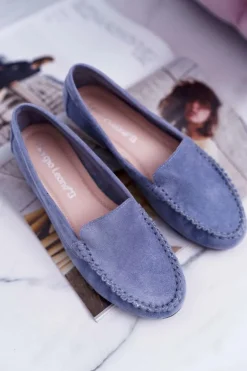 Mokasyny Damskie Sergio Leone Zamszowe Jasnoniebieskie Winted