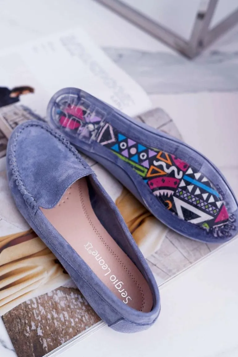 Mokasyny Damskie Sergio Leone Zamszowe Jasnoniebieskie Winted