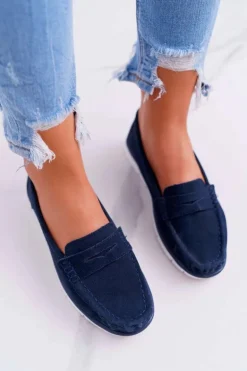 Mokasyny Damskie Skóra Zamszowa Granatowe Lauren