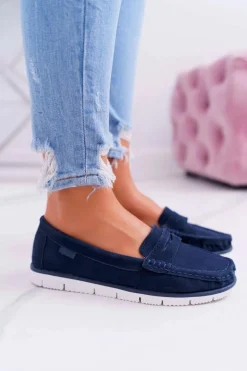 Mokasyny Damskie Skóra Zamszowa Granatowe Lauren