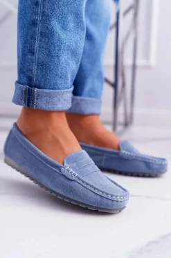 Mokasyny Damskie Skóra Zamszowa Błękitne Tenzion