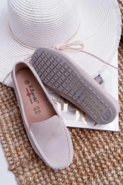 Mokasyny Damskie Skóra Zamszowa Beżowe Tenzion