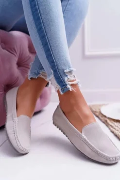 Mokasyny Damskie Skóra Zamszowa Beżowe Tenzion