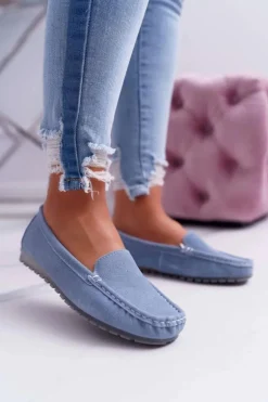 Mokasyny Damskie Skóra Zamszowa Niebieskie Tenzion