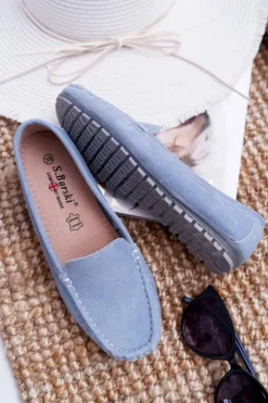 Mokasyny Damskie Skóra Zamszowa Niebieskie Tenzion