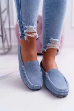 Mokasyny Damskie Skóra Zamszowa Niebieskie Tenzion