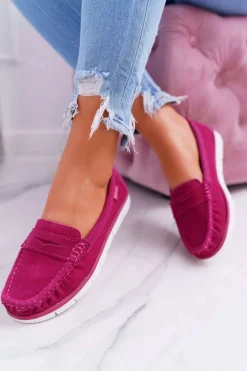 Mokasyny Damskie Skóra Zamszowa Fuksja Lauren