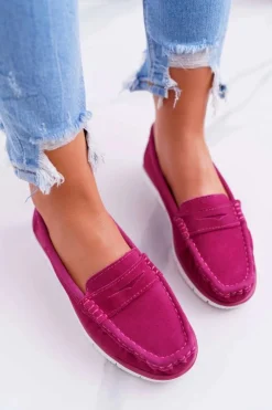 Mokasyny Damskie Skóra Zamszowa Fuksja Lauren