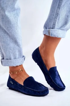 Mokasyny Damskie Skóra Zamsz Niebieskie Papito