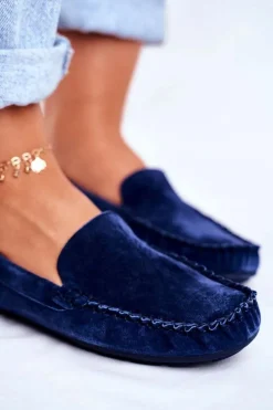 Mokasyny Damskie Skóra Zamsz Niebieskie Papito