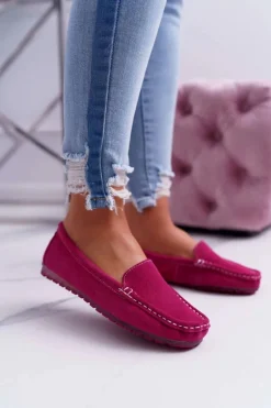 Mokasyny Damskie Skóra Zamszowa Fuksja Tenzion