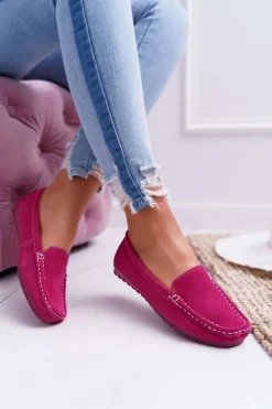 Mokasyny Damskie Skóra Zamszowa Fuksja Tenzion