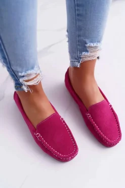 Mokasyny Damskie Skóra Zamszowa Fuksja Tenzion