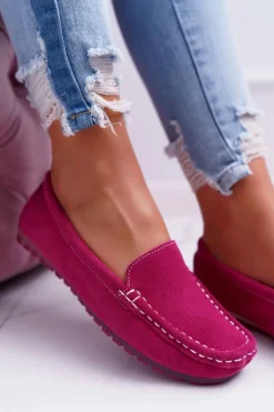 Mokasyny Damskie Skóra Zamszowa Fuksja Tenzion