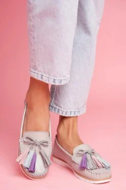 Mokasyny Damskie Skórzane Szare Bebbo