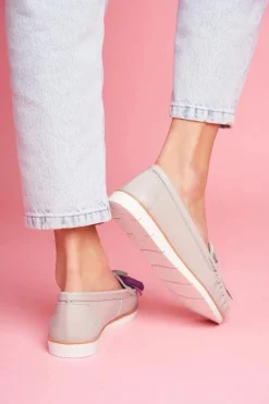 Mokasyny Damskie Skórzane Szare Bebbo