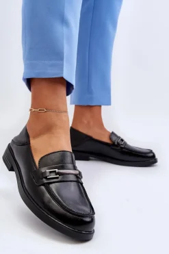 Mokasyny Damskie Skórzane Czarne Nurea