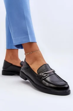 Mokasyny Damskie Skórzane Czarne Nurea