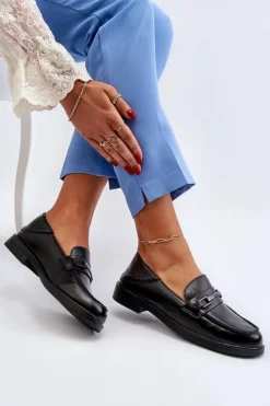 Mokasyny Damskie Skórzane Czarne Nurea