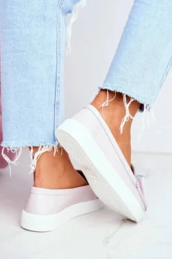 Mokasyny Damskie Skórzane Różowe Lovren