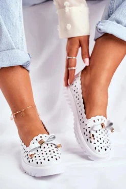 Mokasyny Damskie Skórzane Ażurowe LR71515 Białe Murrieta