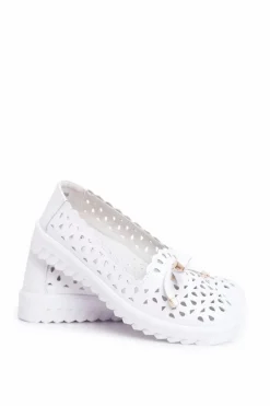 Mokasyny Damskie Skórzane Ażurowe LR71515 Białe Murrieta