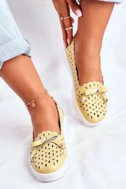 Mokasyny Damskie Skórzane Ażurowe LR71515 Żółte Murrieta