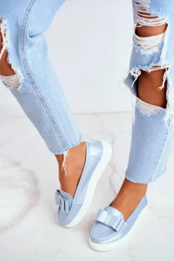 Mokasyny Damskie Skórzane Niebieskie Lovren