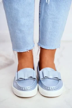 Mokasyny Damskie Skórzane Niebieskie Lovren