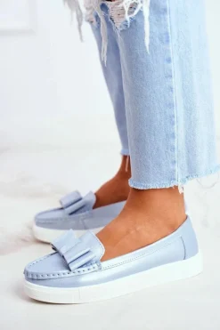 Mokasyny Damskie Skórzane Niebieskie Lovren