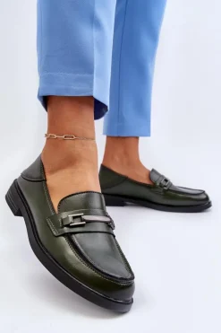 Mokasyny Damskie Skórzane Ciemnozielone Nurea