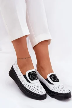 Mokasyny Damskie Skórzane Na Platformie I Koturnie Vinceza 79522 Białe