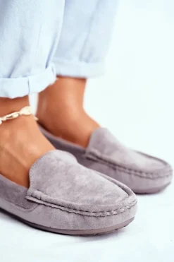 Mokasyny Damskie Szare Zamszowe Morreno