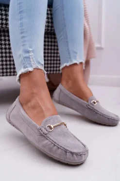 Mokasyny Damskie Szare Zamszowe Sonnero