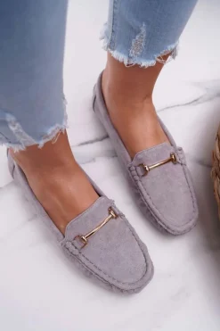 Mokasyny Damskie Szare Zamszowe Sonnero