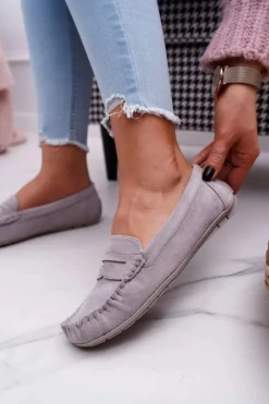 Mokasyny Damskie Szare Zamszowe Bolero