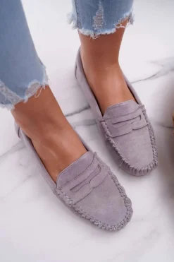 Mokasyny Damskie Szare Zamszowe Bolero