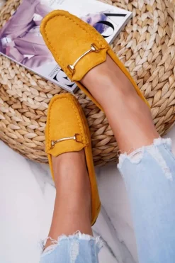 Mokasyny Damskie Żółte Zamszowe Sonnero