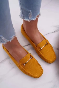 Mokasyny Damskie Żółte Zamszowe Sonnero