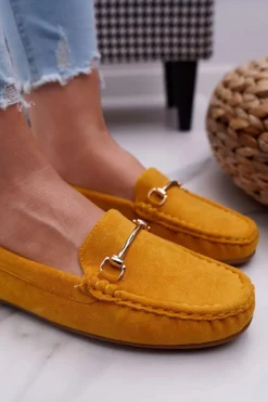 Mokasyny Damskie Żółte Zamszowe Sonnero